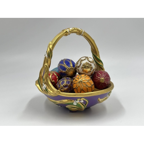 3 - A Franklin Mint porcelain Spring egg basket with nine eggs - approx. 11cm high x 10cm wide x 12cm lo... 