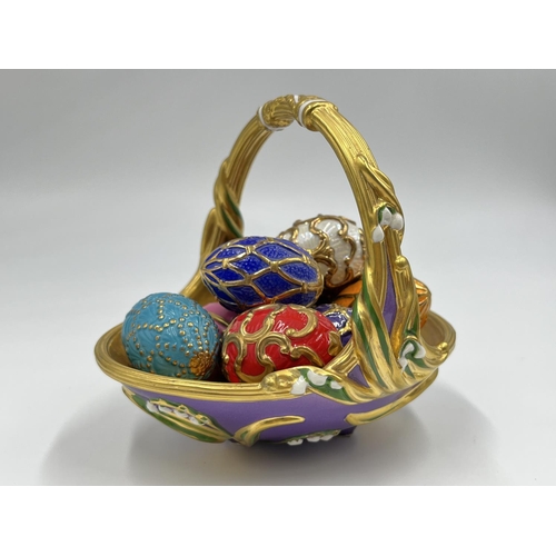 3 - A Franklin Mint porcelain Spring egg basket with nine eggs - approx. 11cm high x 10cm wide x 12cm lo... 