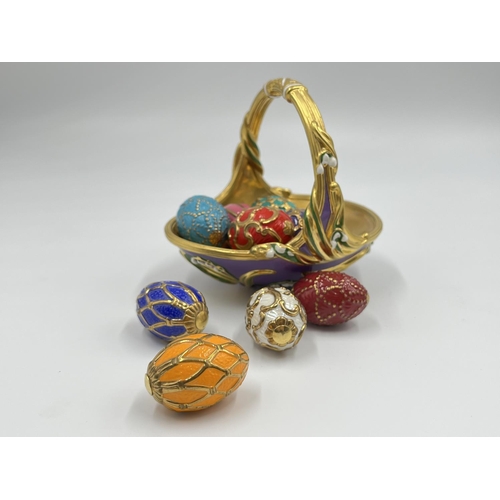 3 - A Franklin Mint porcelain Spring egg basket with nine eggs - approx. 11cm high x 10cm wide x 12cm lo... 