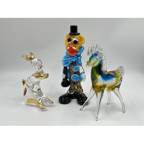 34 - Three Murano studio glass figurines - largest approx. 21cm high