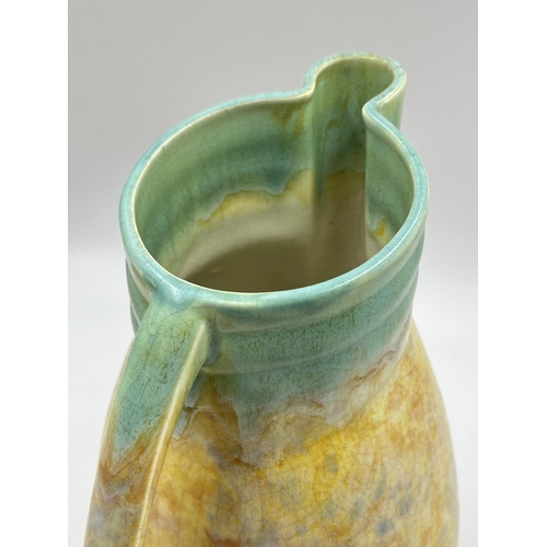 41 - A 1930s Beswick Ware yellow and green mottled jug, shape no. 119 - approx. 27cm high