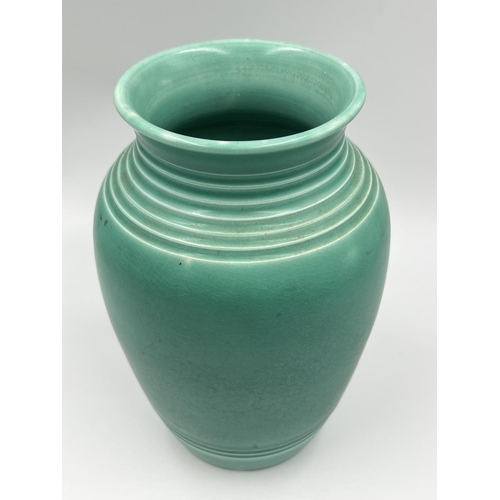 42 - An Art Deco Bretby green glazed vase with impressed number 3489 to base - approx. 20.5cm high