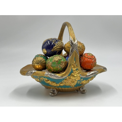 5 - A Franklin Mint porcelain Autumn egg basket with eight eggs - approx. 11cm high x 8.5cm wide x 13.5c... 