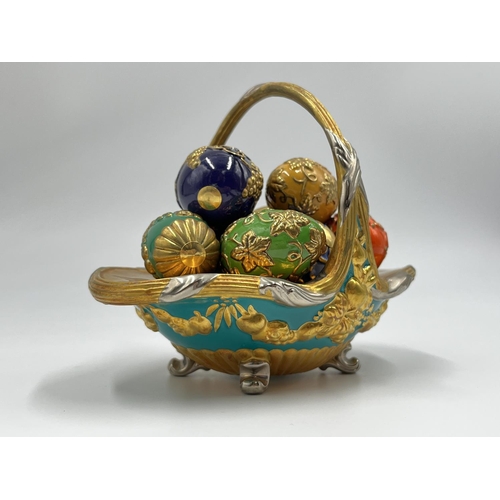 5 - A Franklin Mint porcelain Autumn egg basket with eight eggs - approx. 11cm high x 8.5cm wide x 13.5c... 