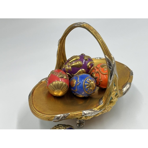 5 - A Franklin Mint porcelain Autumn egg basket with eight eggs - approx. 11cm high x 8.5cm wide x 13.5c... 