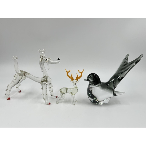 50 - Twelve studio glass animal figurines to include dog, cat, penguin etc.