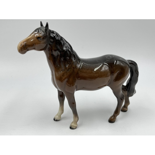 57 - Six ceramic figurines to include two Weatherby horse figurines, Beswick shire horse figurine, Beswic... 