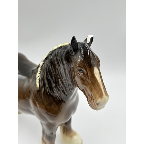 57 - Six ceramic figurines to include two Weatherby horse figurines, Beswick shire horse figurine, Beswic... 