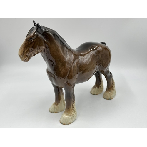 57 - Six ceramic figurines to include two Weatherby horse figurines, Beswick shire horse figurine, Beswic... 