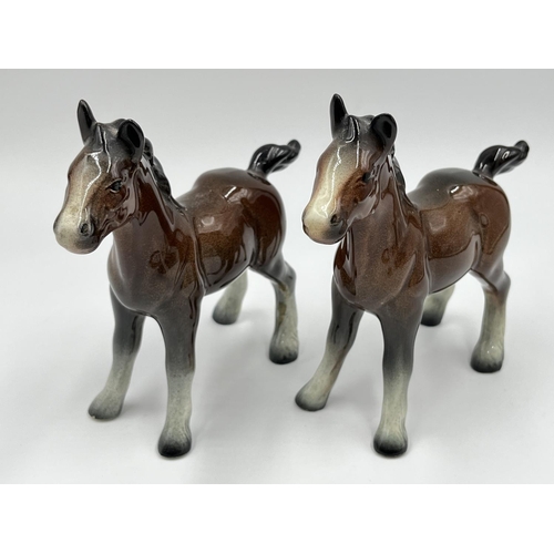 57 - Six ceramic figurines to include two Weatherby horse figurines, Beswick shire horse figurine, Beswic... 