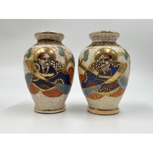 68 - Four Japanese Satsuma ware vases, two 19cm high and two 9cm high