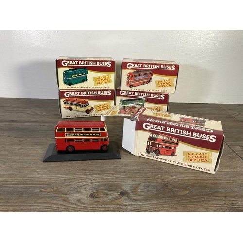 141 - Five boxed Atlas Editions Great British Buses diecast model buses