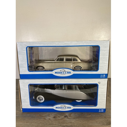 149 - Two boxed Model Car Group 1:18 scale diecast model vehicles, one Rolls Royce Silver Cloud III Flying... 