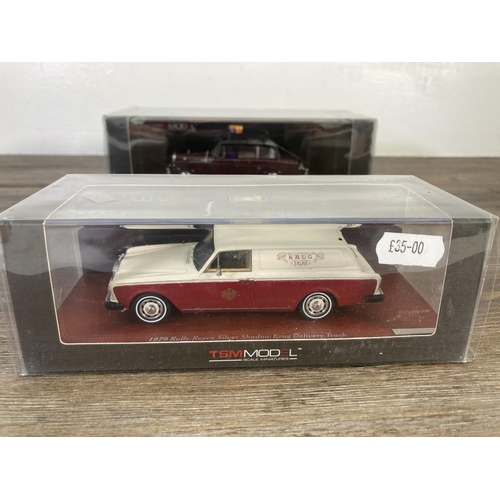 151 - Three boxed TSM Rolls Royce scale model vehicles, two 1979 Silver Shadow Crug delivery trucks and on... 