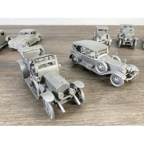 157 - Nine Danbury Mint pewter Rolls Royce model vehicles to include 1913 Alpine Eagle, 1923 Springfield S... 