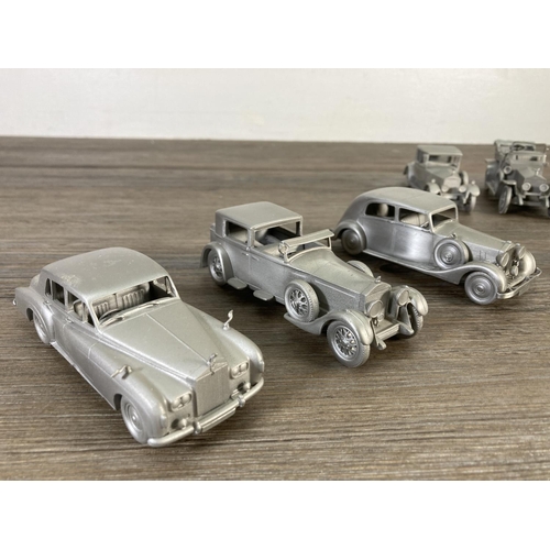 157 - Nine Danbury Mint pewter Rolls Royce model vehicles to include 1913 Alpine Eagle, 1923 Springfield S... 