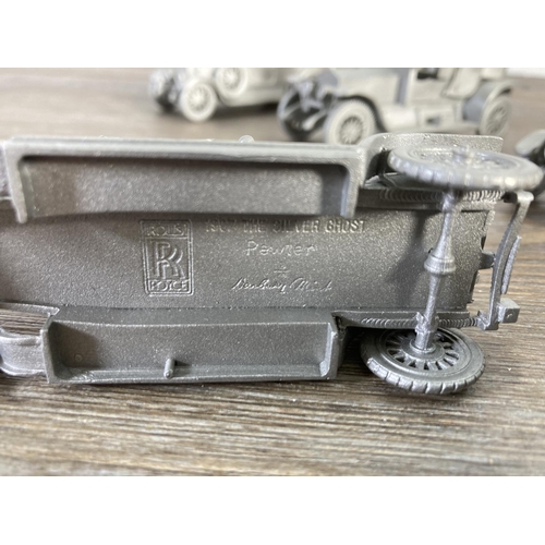 157 - Nine Danbury Mint pewter Rolls Royce model vehicles to include 1913 Alpine Eagle, 1923 Springfield S... 