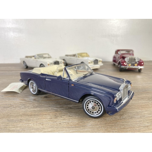 161 - Four Rolls Royce precision models, three Franklin Mint Corniche IV and one Danbury Mint 1938 Phantom... 