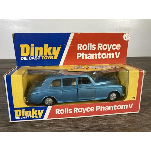 163 - Two boxed Dinky Rolls Royce diecast model vehicles, one no. 124 Phantom V and one no. 127 Silver Clo... 