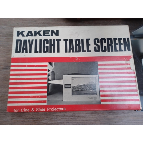 539 - Two items, one cased Ensign Optiscope No.6 slide projector and one boxed Kaken Daylight Table Screen