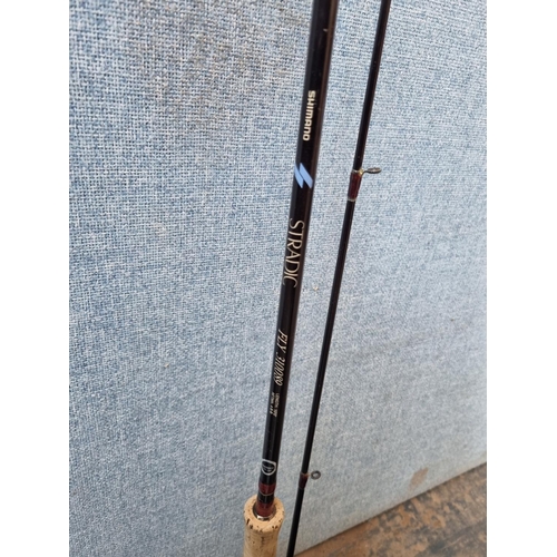 674 - Two fly fishing rods, one Bob Church Northampton Reservoir MKII 10' two piece and one Shimano Stradi... 