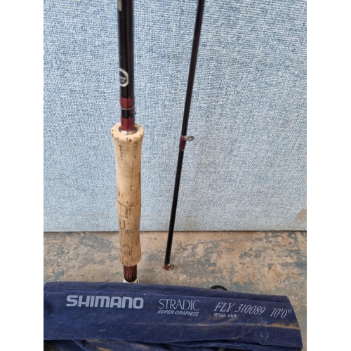 674 - Two fly fishing rods, one Bob Church Northampton Reservoir MKII 10' two piece and one Shimano Stradi... 