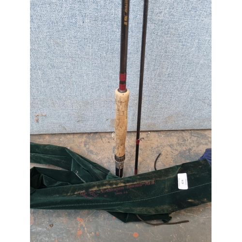 674 - Two fly fishing rods, one Bob Church Northampton Reservoir MKII 10' two piece and one Shimano Stradi... 