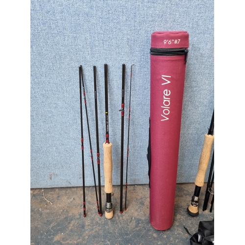 676 - Three cased fly fishing rods, one Shakespeare Expedition 9'6