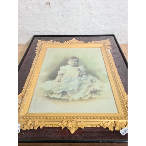 503 - An Edwardian cased and framed ambrotype of a young child signed lower right and dated 1910 - approx.... 