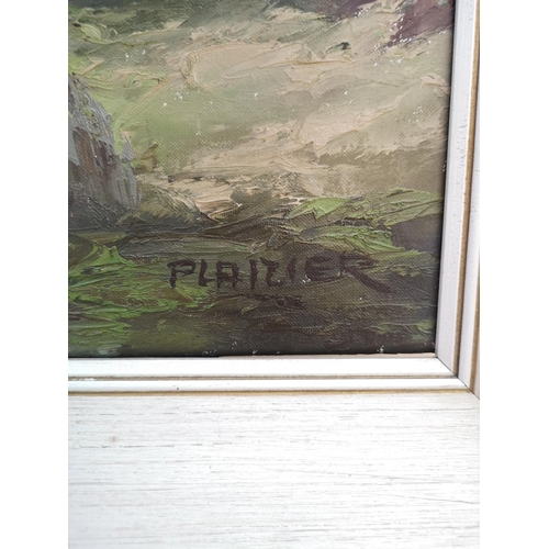 491 - A framed oil on canvas of a landscape scene signed lower right Plaizier - approx. 131cm wide x 71cm ... 