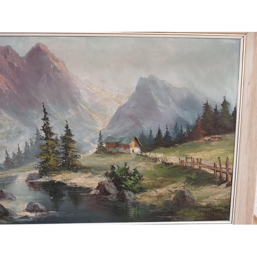 491 - A framed oil on canvas of a landscape scene signed lower right Plaizier - approx. 131cm wide x 71cm ... 