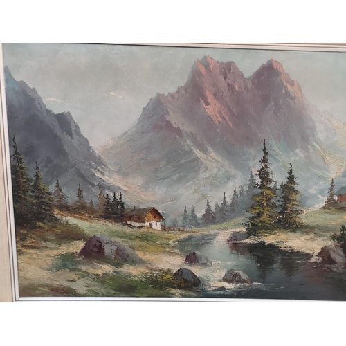 491 - A framed oil on canvas of a landscape scene signed lower right Plaizier - approx. 131cm wide x 71cm ... 