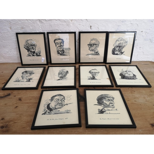 498 - Ten framed Richard Wilson caricatures - approx. 28cm x 23cm