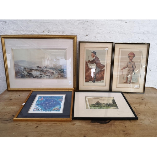 500 - Five various pictures to include two Vanity Fair prints, Allan Drummond pencil signed limited editio... 