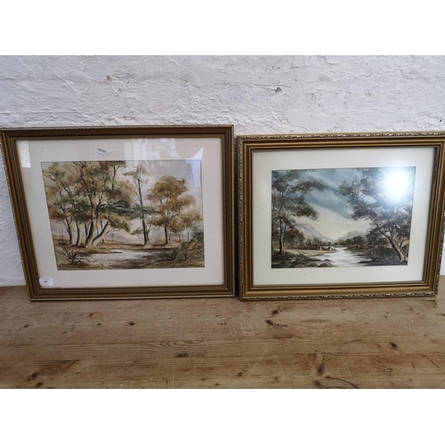 501 - Two gilt framed Joyce Atkinson watercolours - largest approx. 54cm wide x 34cm high