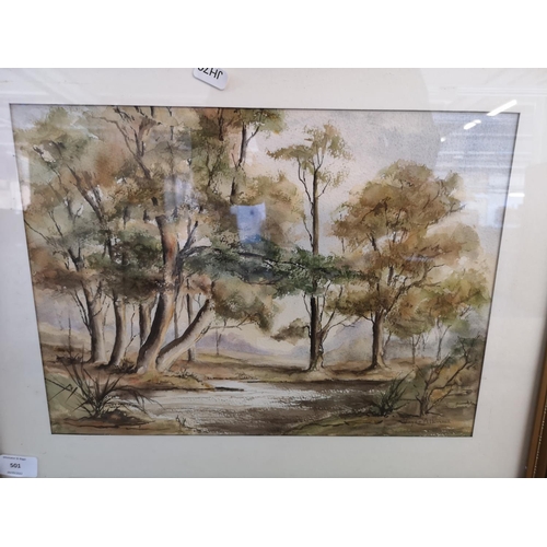 501 - Two gilt framed Joyce Atkinson watercolours - largest approx. 54cm wide x 34cm high