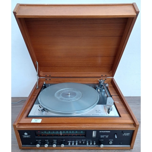 544 - A teak hi-fi case containing Goldring Lenco GL75 four speed transcription turntable and Dynatron Tra... 