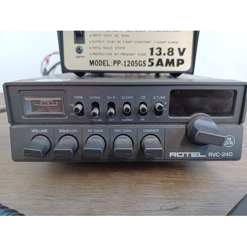 549 - Two items, one Rotel RVC-240 40 channel FM CB radio and one Rosco PP-1205GS regulated power supply