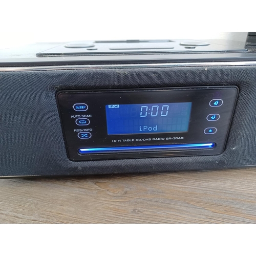 555 - Two items, one Teac SR-3DAB CD player/DAB radio with iPod dock and one Pioneer X-SMC1-K slim AV micr... 