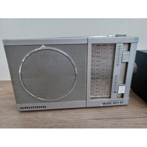 565 - A collection of radios and speakers to include Grundig Music Boy 60 three band radio, Kings Audio KA... 