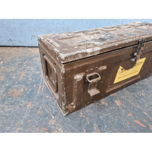 735 - A military style metal ammunition box - approx. 25cm high x 65cm wide x 24cm deep