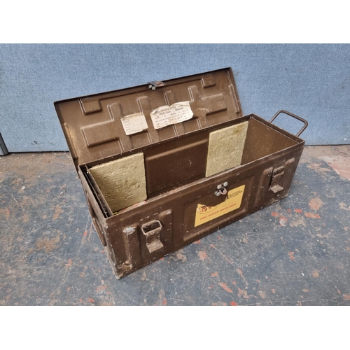 735 - A military style metal ammunition box - approx. 25cm high x 65cm wide x 24cm deep