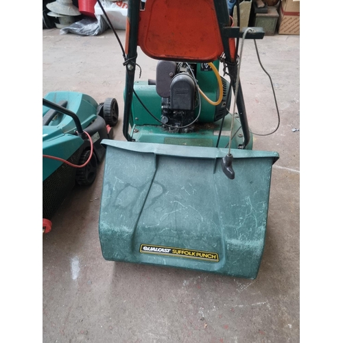 758 - Two lawnmowers, one Bosch Rotak 32R 240V with grass collector and one Qualcast Suffolk Punch 35S pet... 