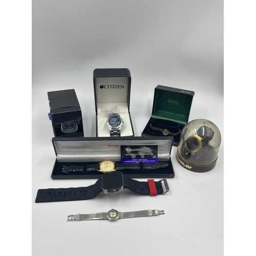 1184 - Six various wristwatches to include boxed Citizen WR100 chronograph quartz, Casio AW-81-2AVES digita... 