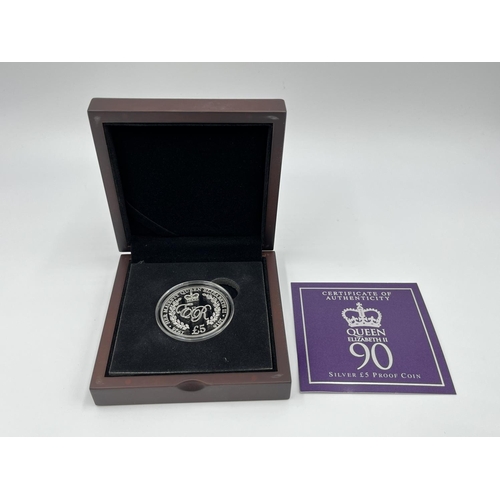 1235 - A boxed Queen Elizabeth II 90th Birthday 925 silver £5 proof coin, limited edition no. 440/2500 with... 