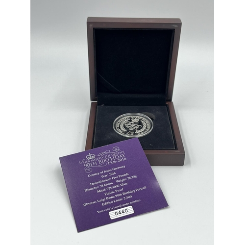 1235 - A boxed Queen Elizabeth II 90th Birthday 925 silver £5 proof coin, limited edition no. 440/2500 with... 