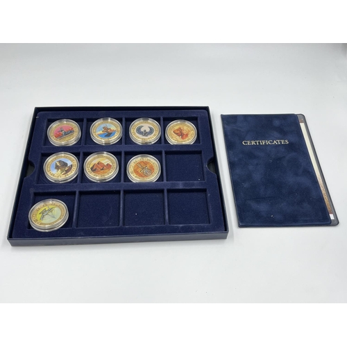 1250 - Eight The Treasures of Ancient Egypt gold plated coins with Westminster presentation box