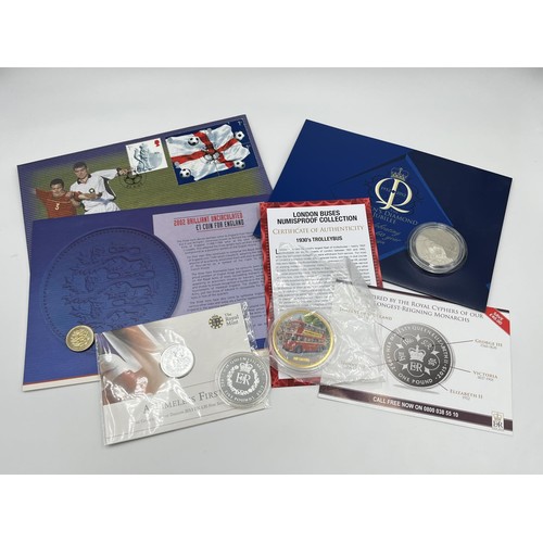 1237 - Five collector's coins to include the Royal Mint George & the Dragon 2013 UK £20 fine silver coin, L... 