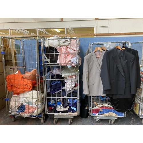 771B - Three cages containing a large quantity of clothing and materials (cages not included)