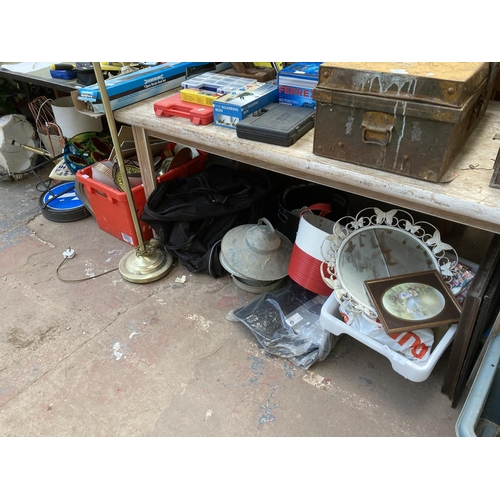 775 - A collection of house clearance items to include brass effect floor lamp, galvanised feeder, PSP Pet... 